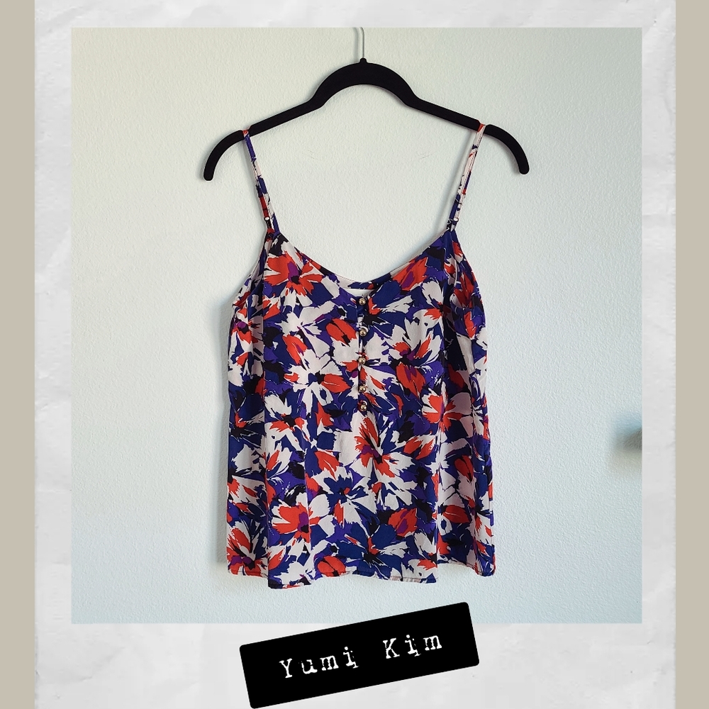 Yumi Kim Silk Sleeveless Top, XS, Red, Blue, Purple Floral